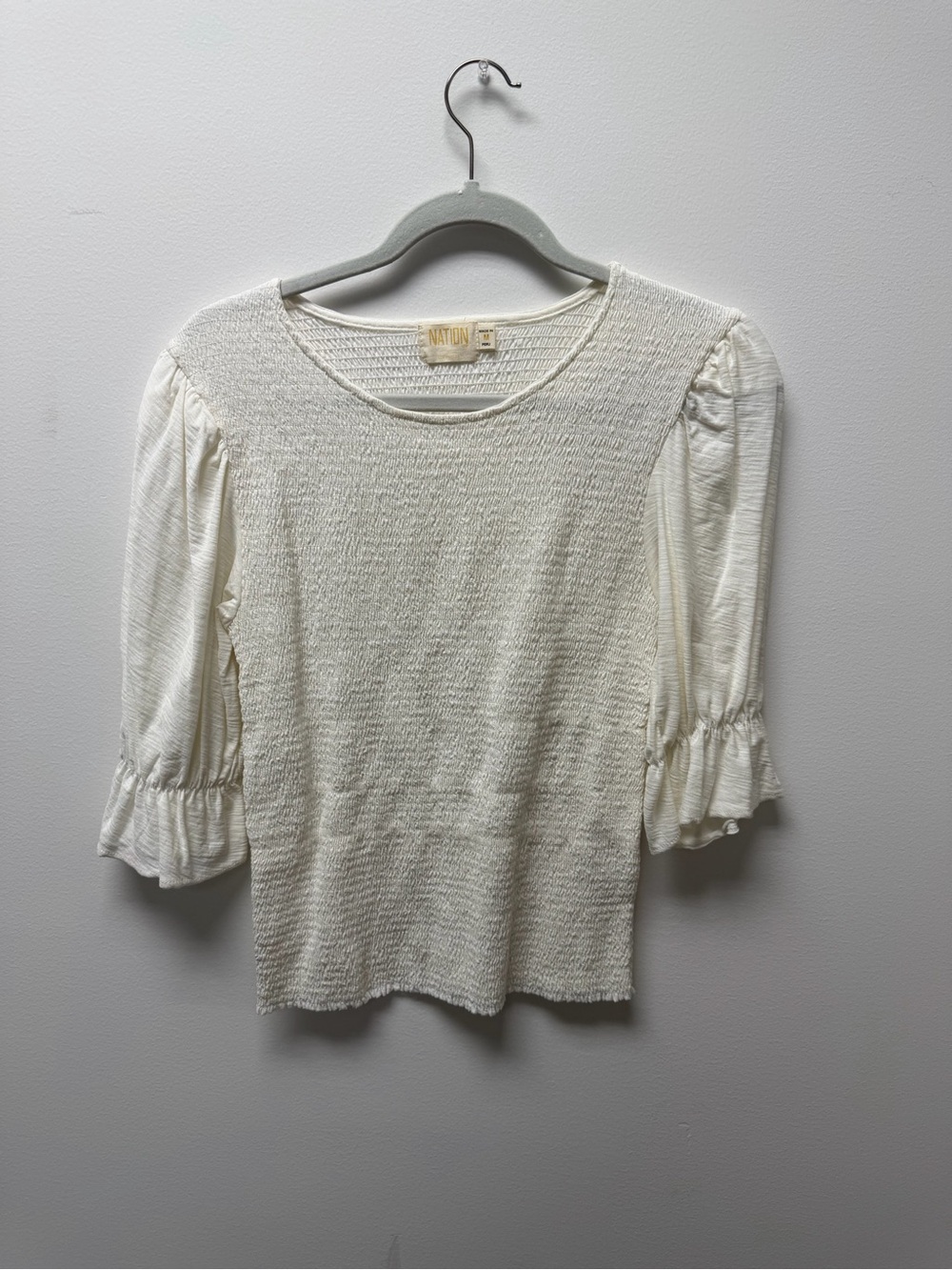 Nation LTD Cream Smocked Puff Sleeve Top